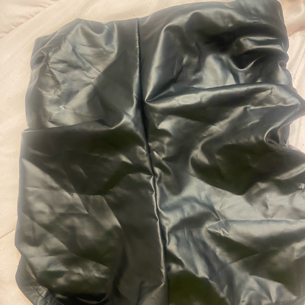 high waisted black leather shorts